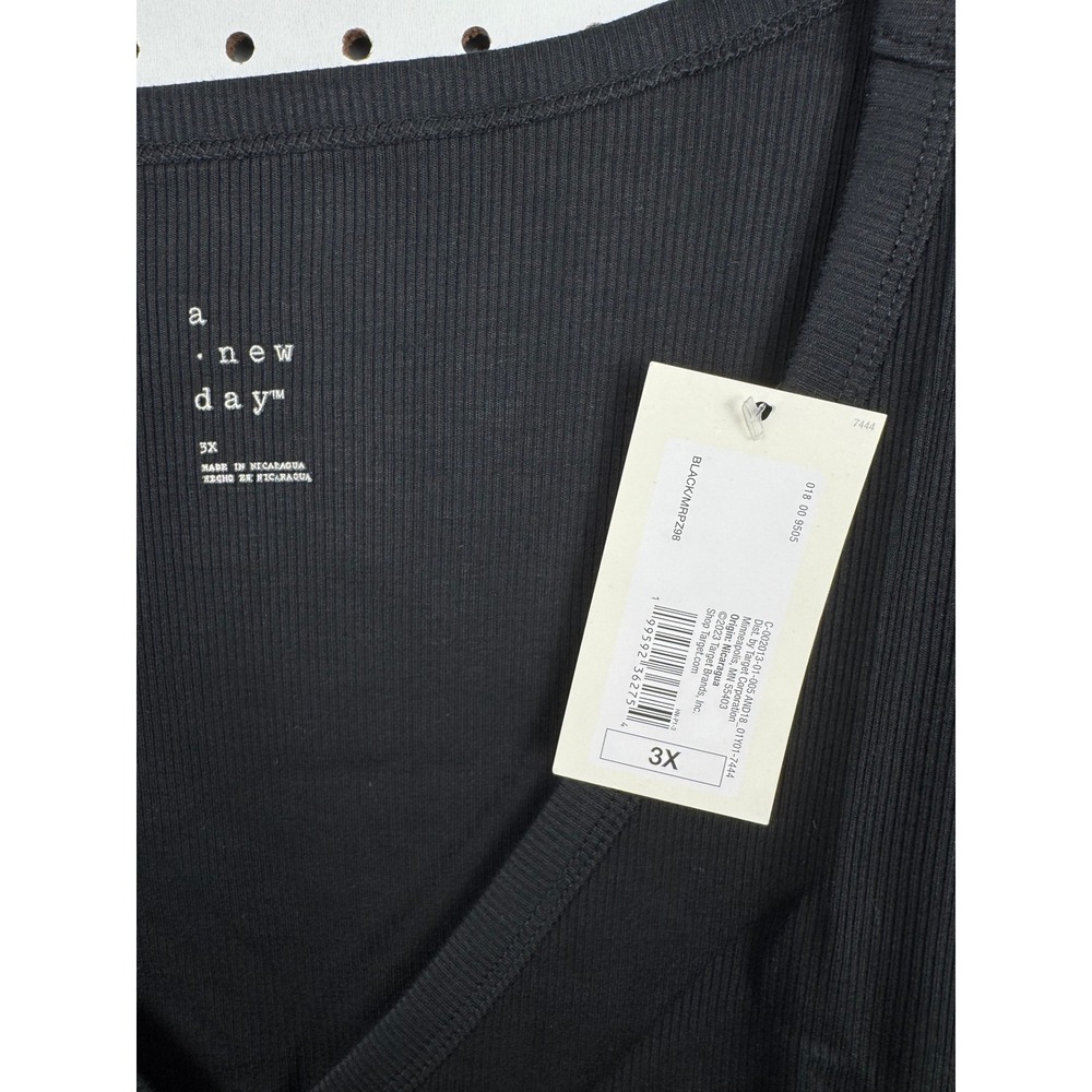 A New Day Womens 3X Black Ribbed Long Sleeve V-Neck Button Front Cardigan NWT